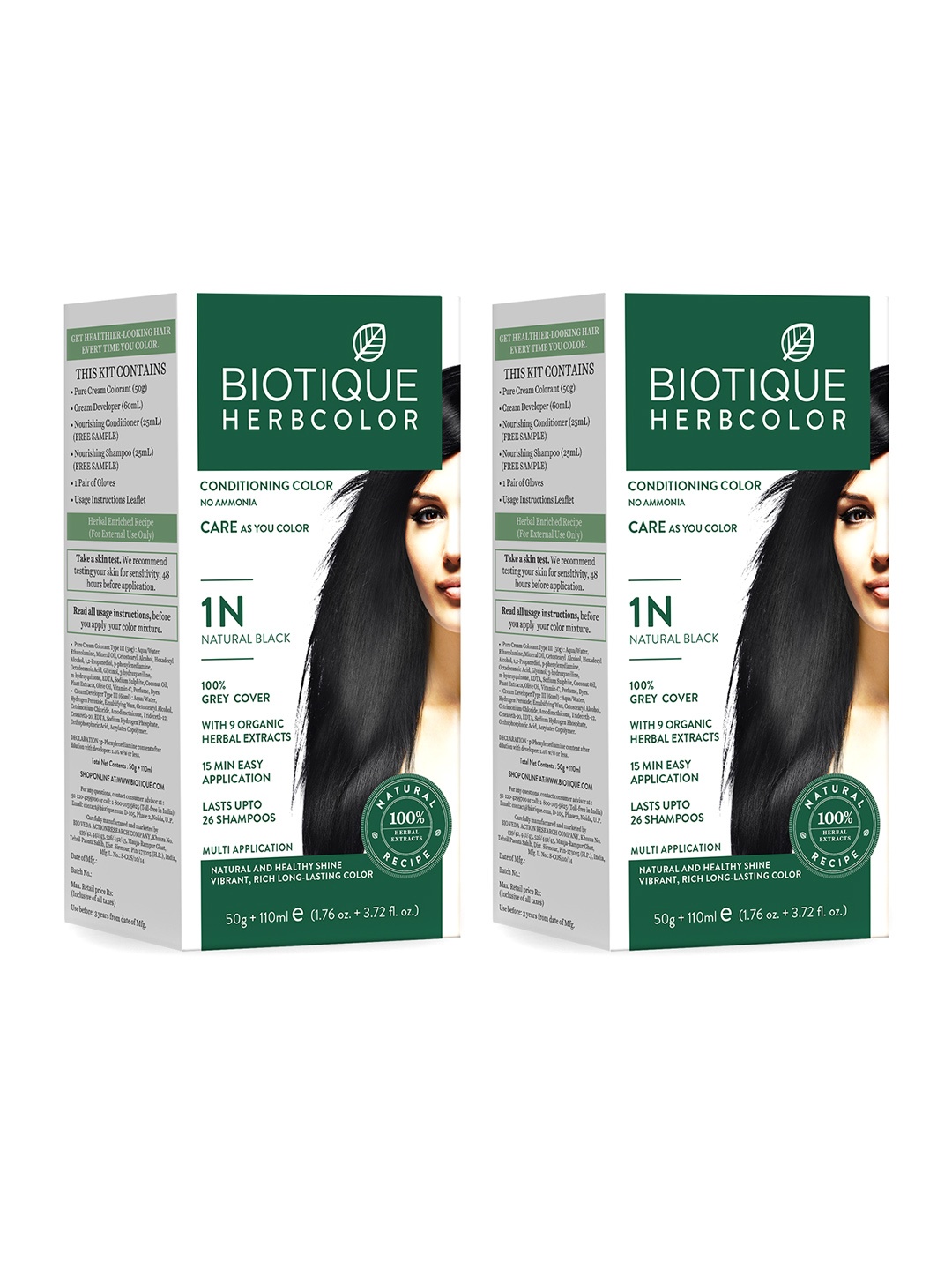 

Biotique Herbcolor Set Of 2 No Ammonia Conditioning Hair Color - Natural Black 1N