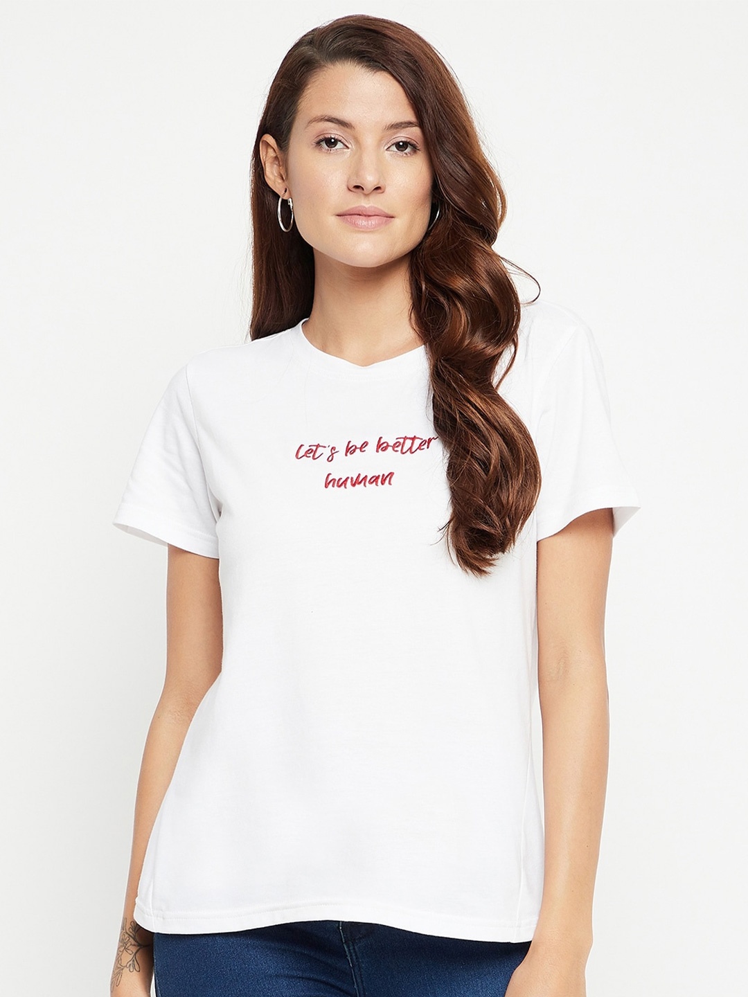

URKNIT Typography Printed Cotton T-shirt, White