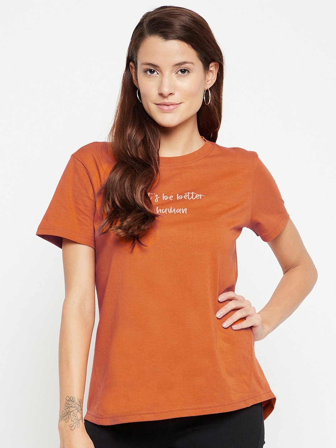 

URKNIT Typographic Printed Cotton T-shirt, Orange