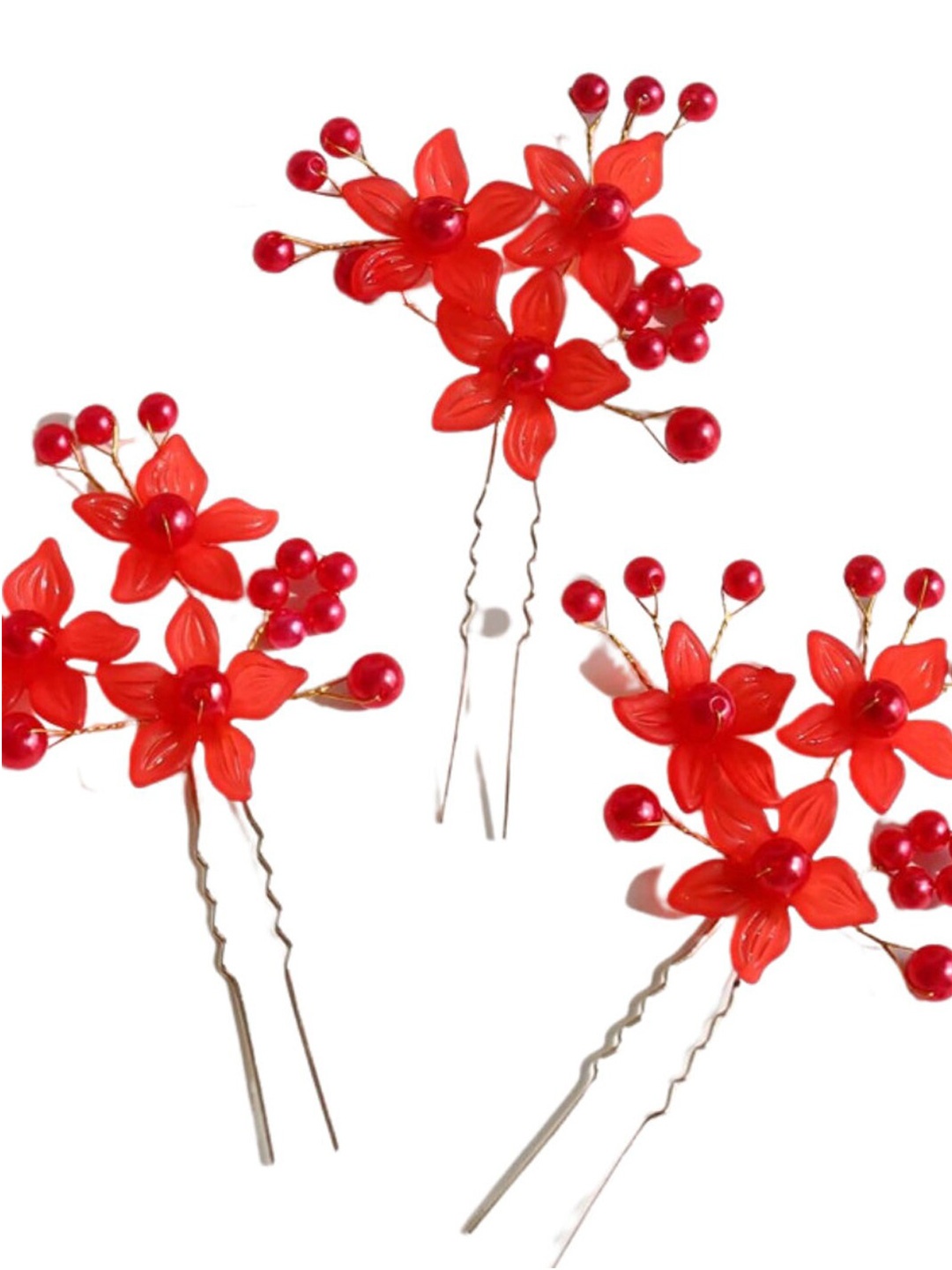 

VAGHBHATT Set of 3 Floral Hair Accessory Set, Red