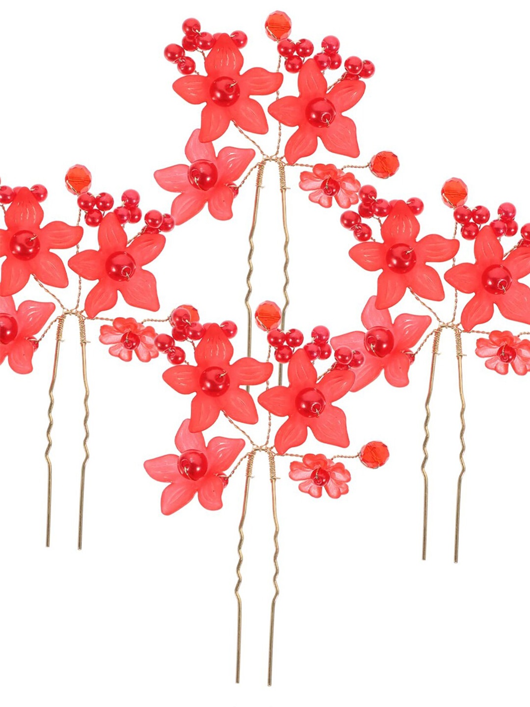 

VAGHBHATT Set of 4 Floral Hair Accessory Set, Red