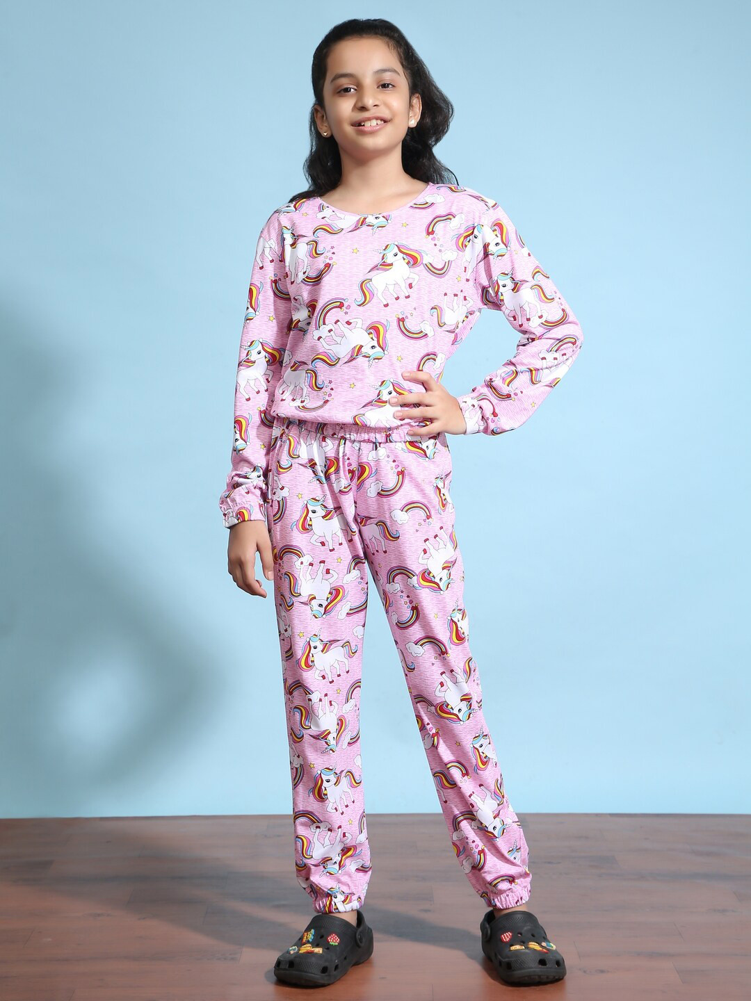 

Ninos Dreams Girls Printed Pure Cotton T-shirt with Pyjamas, Pink