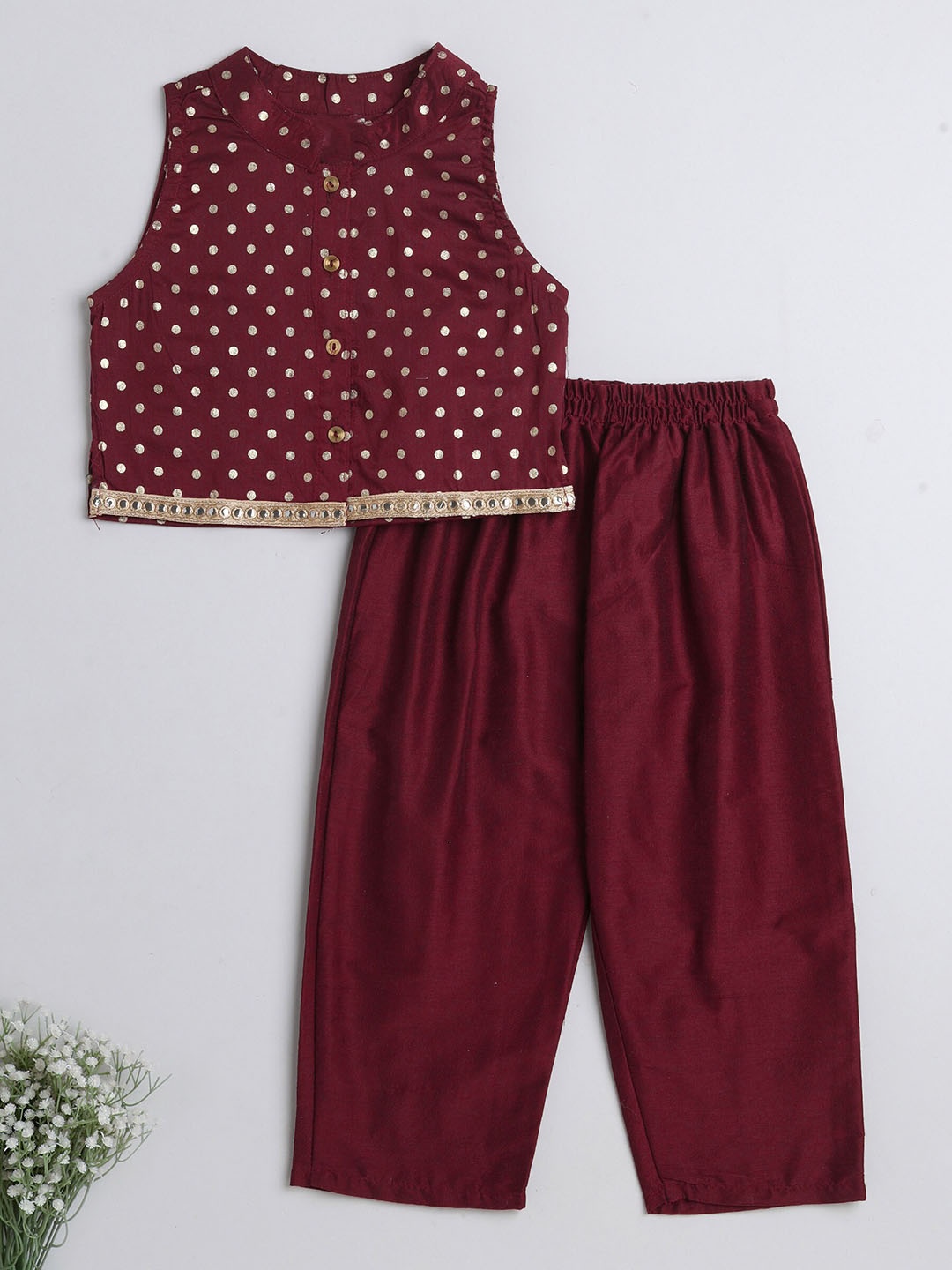 

The Magic Wand Girls Printed Mandarin Collar Clothing Set, Maroon