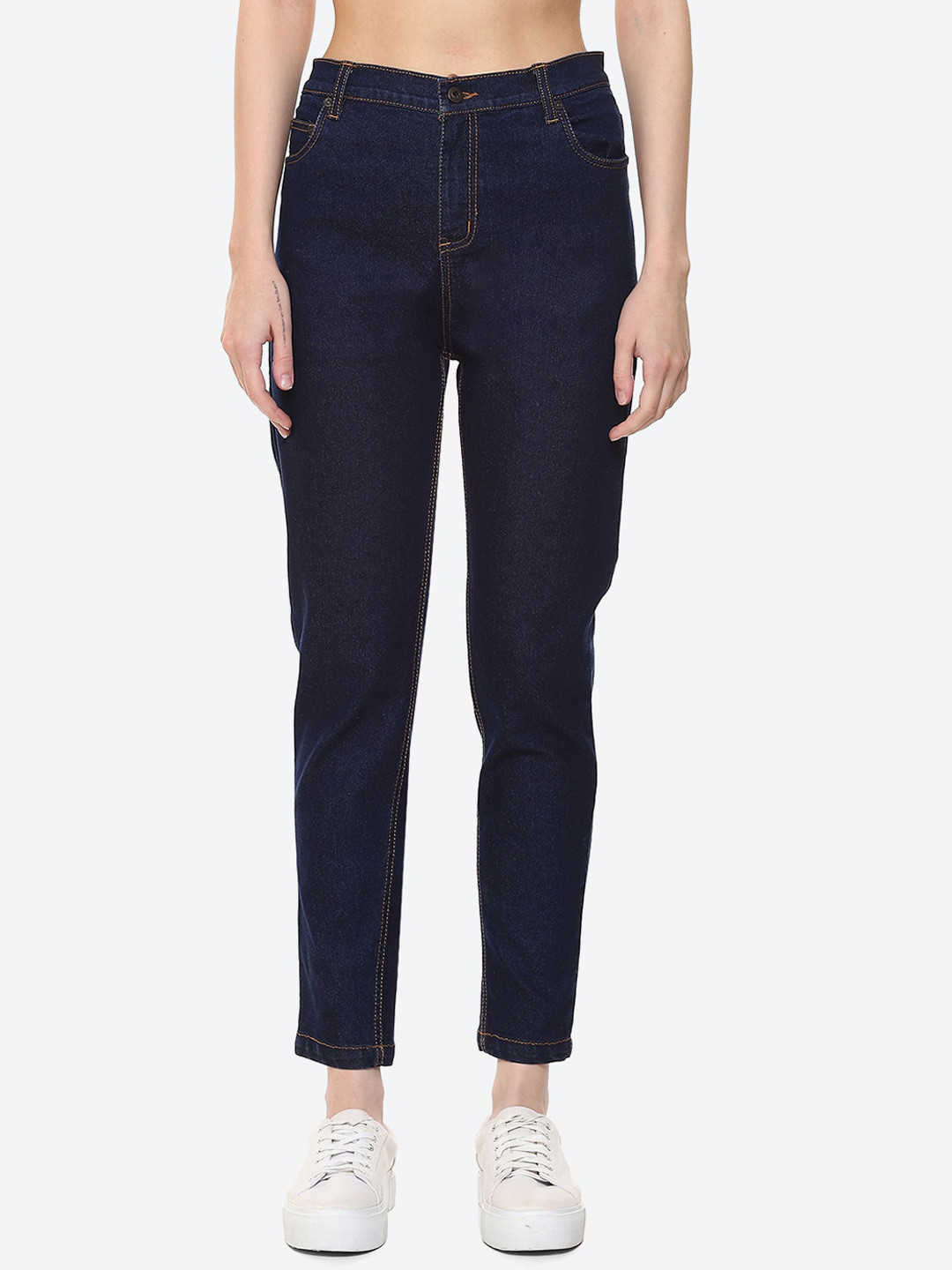 

2Bme Women Straight Fit Mid-Rise Clean Look Cotton Jeans, Navy blue