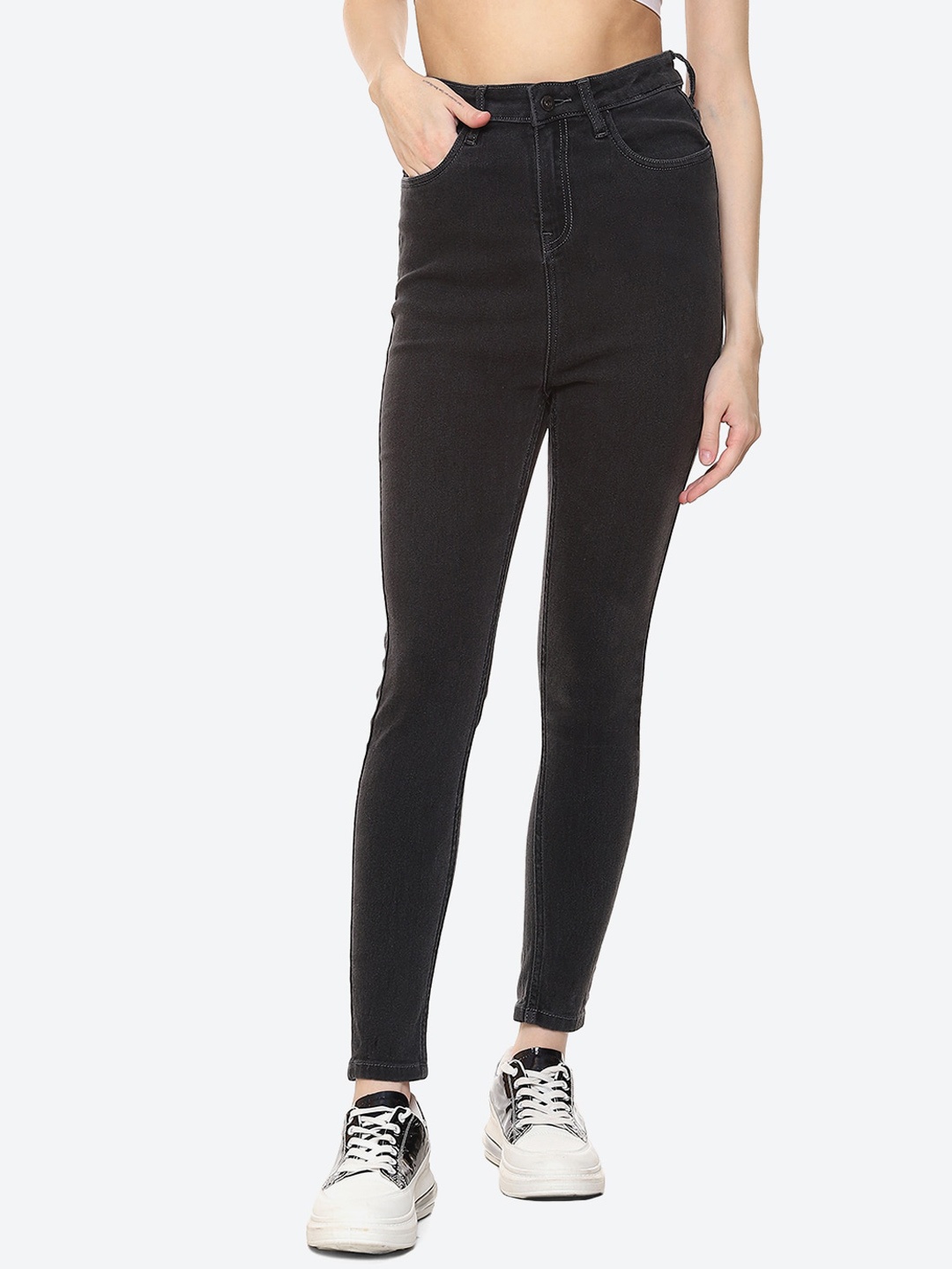 

2Bme Women Straight Fit Mid-Rise Clean Look Cotton Jeans, Grey