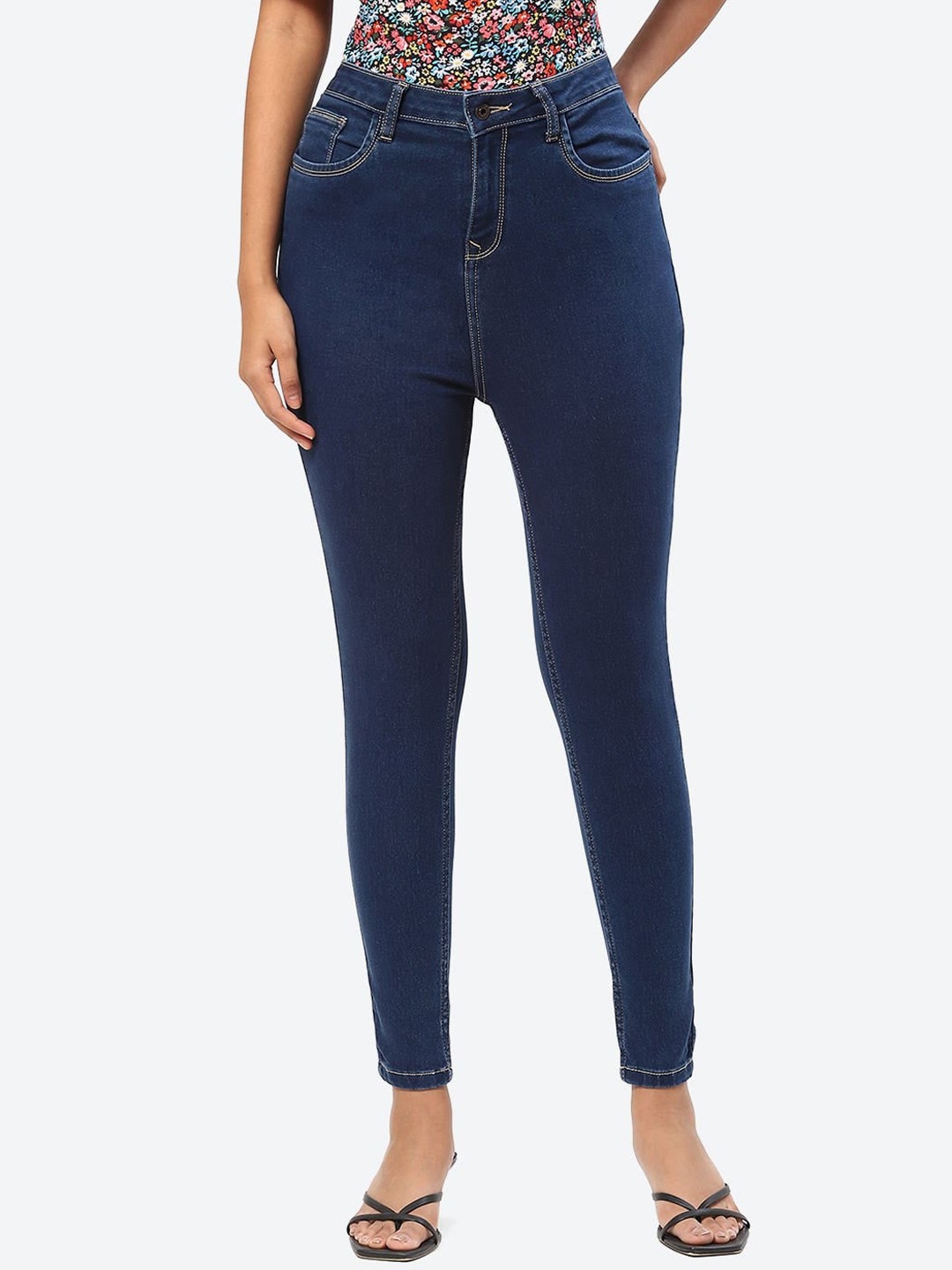 

2Bme Women Straight Fit Mid-Rise Clean Look Cotton Jeans, Navy blue