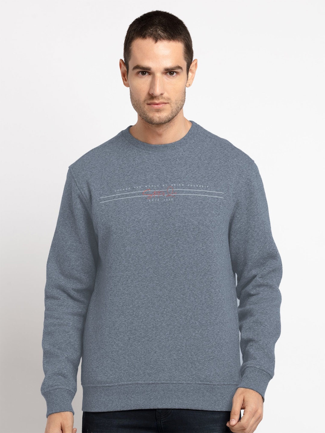 

Status Quo Typography Printed Round Neck Cotton Sweatshirt, Grey