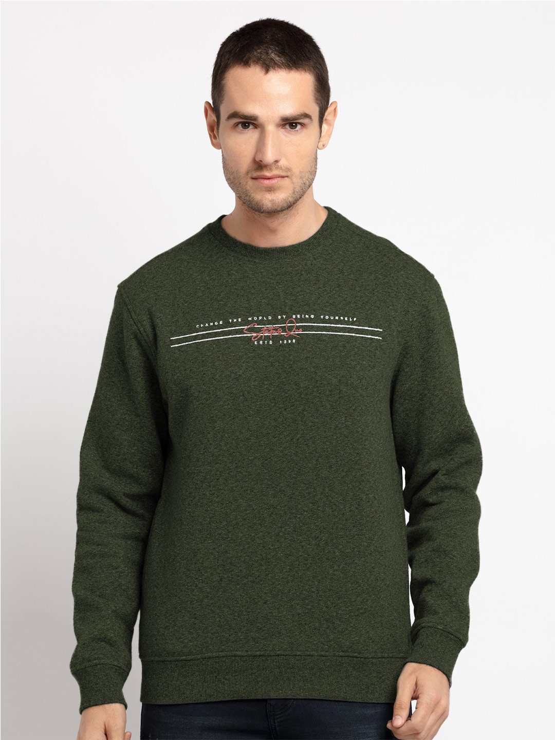 

Status Quo Typography Printed Round Neck Cotton Sweatshirt, Olive