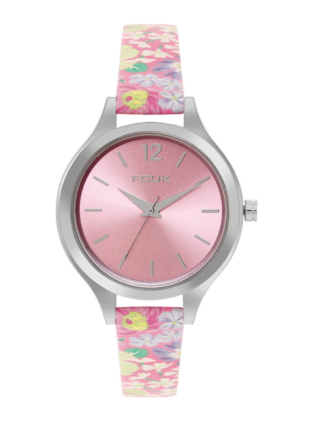 

FCUK Women Floral Print Leather Straps Analogue Watch FK00032C, Pink