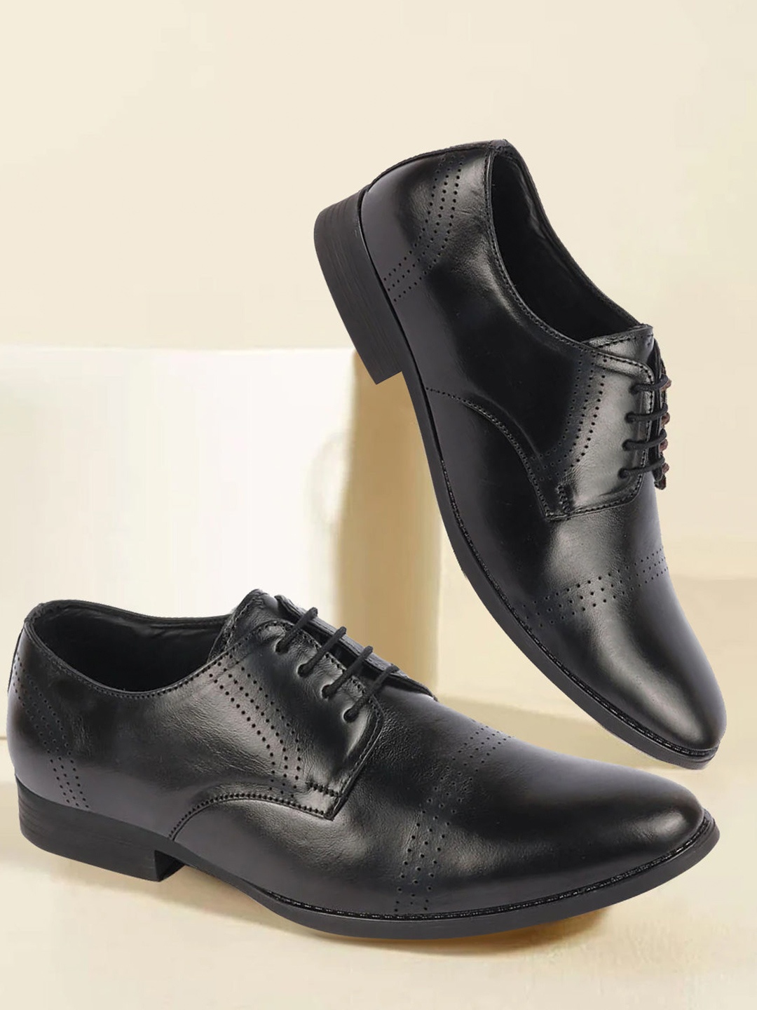 

FAUSTO Men Perforated Leather Formal Derbys, Black