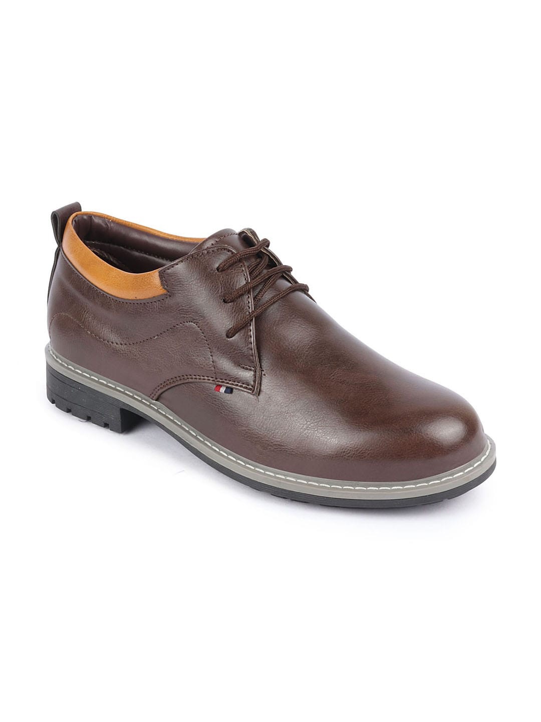 

FAUSTO Men Textured Leather Formal Derbys, Brown