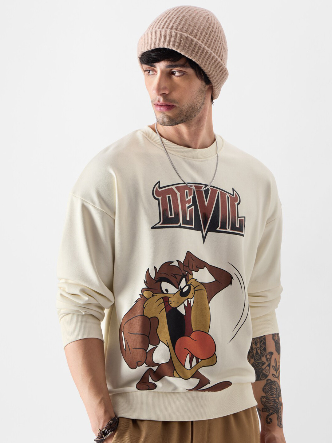 

The Souled Store Looney Tunes Taz The Devil Printed Long Sleeves Round Neck Sweatshirt, Off white