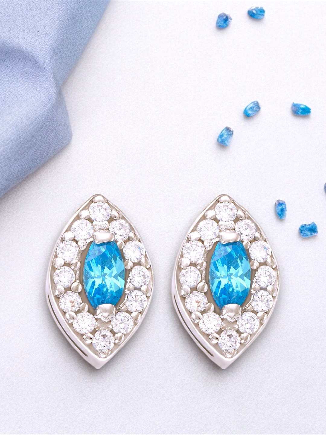 

Taraash Teardrop Shaped Cubic Zirconia Studded Studs Earrings, Silver
