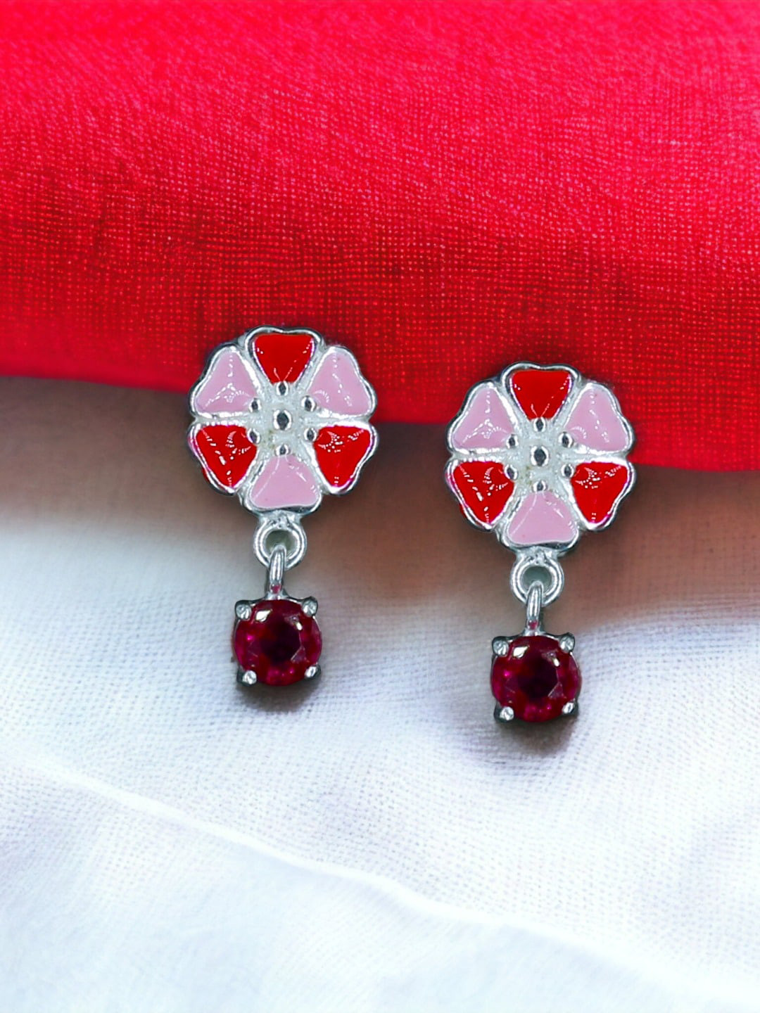 

Taraash 925 Sterling Silver Cubic Zirconia Floral Drop Earrings