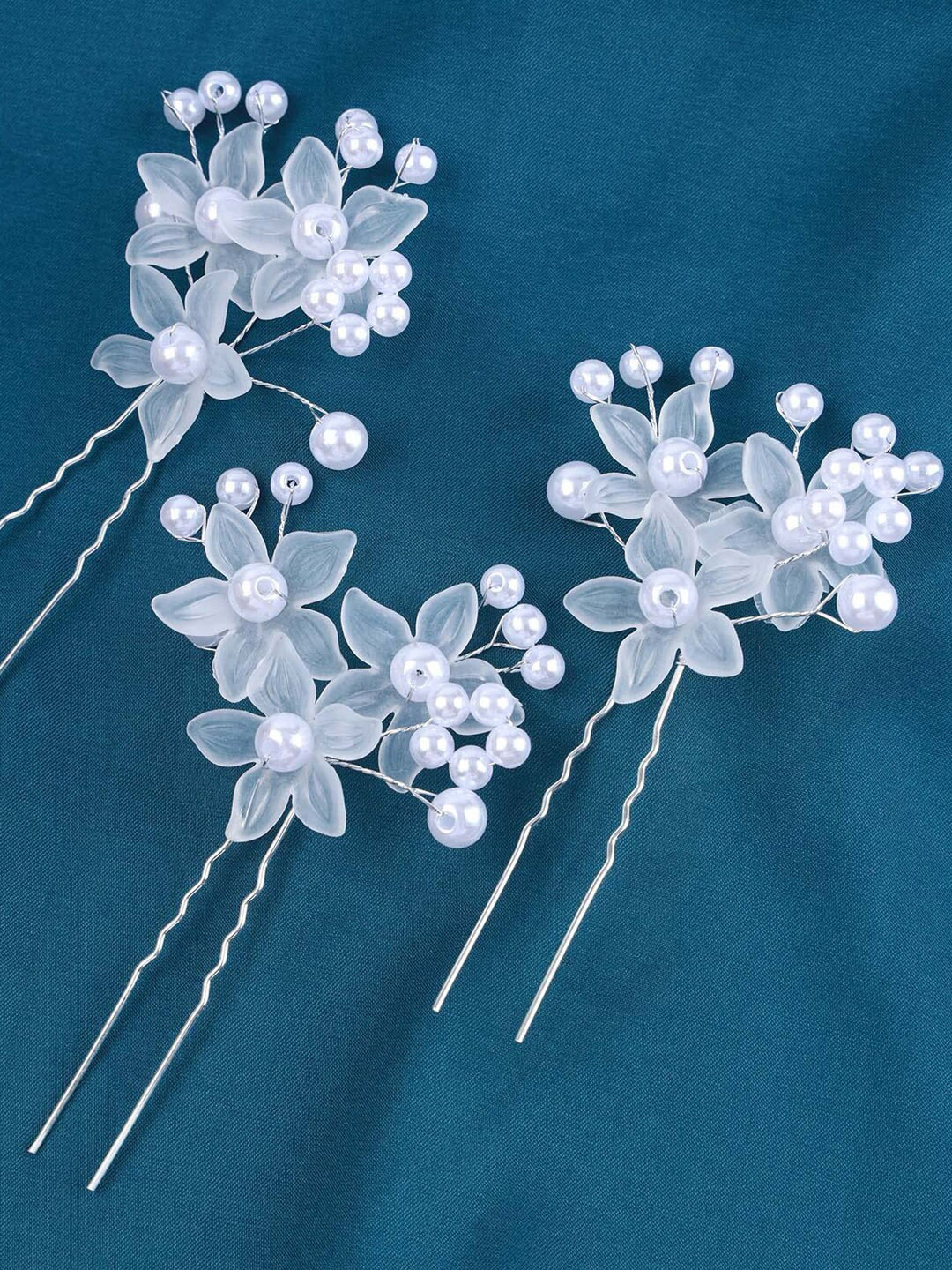 

Krelin Set of 3 Beaded Floral U Pins, White