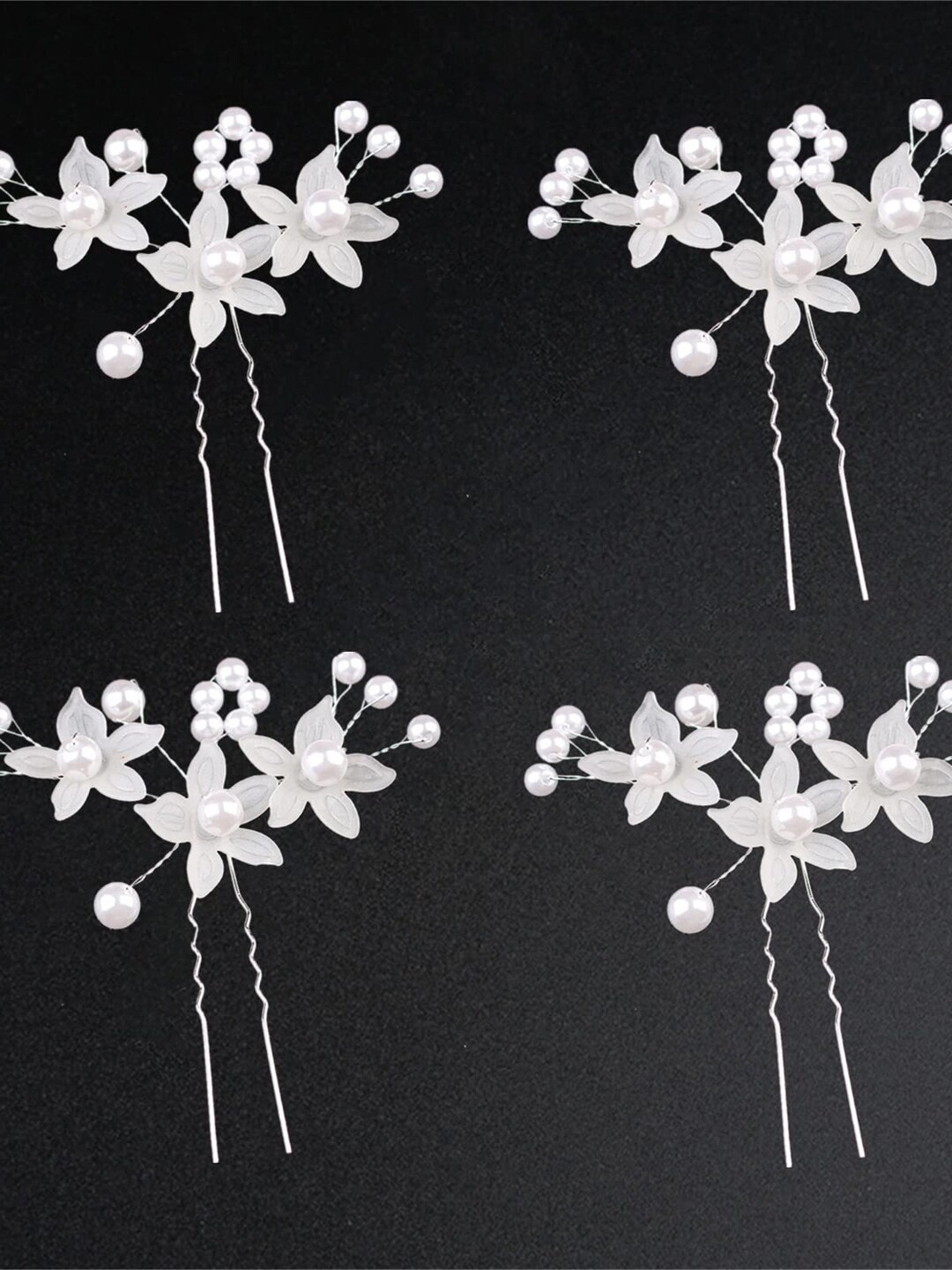 

Krelin Set of 4 Beaded Floral U Pins, White