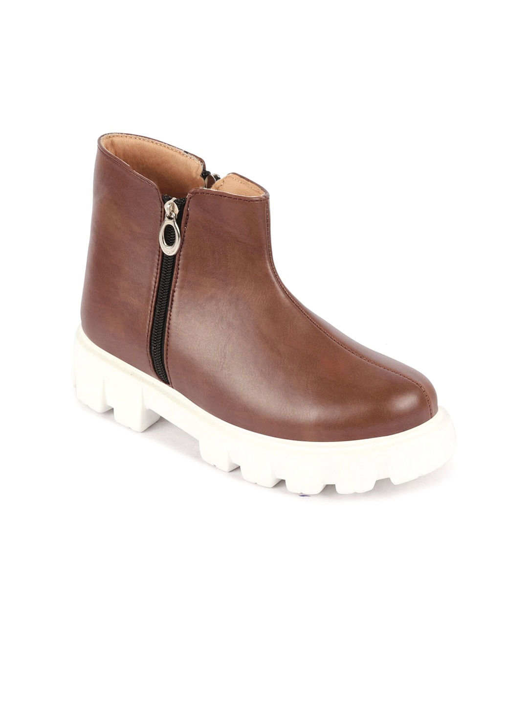 FAUSTO Women Heeled Mid-Top Chunky Boots, Brown