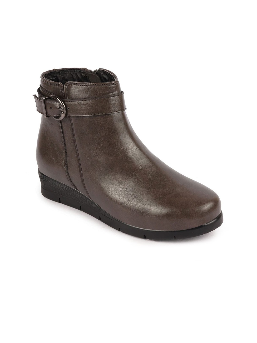 

FAUSTO Women Buckle Detail Mid-Top Regular Boots, Brown