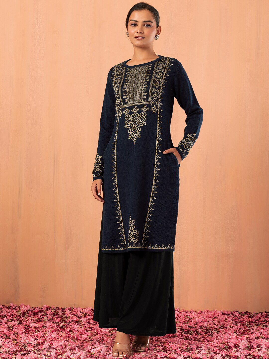 

INDYA Ethnic Motifs Printed Kurta, Blue