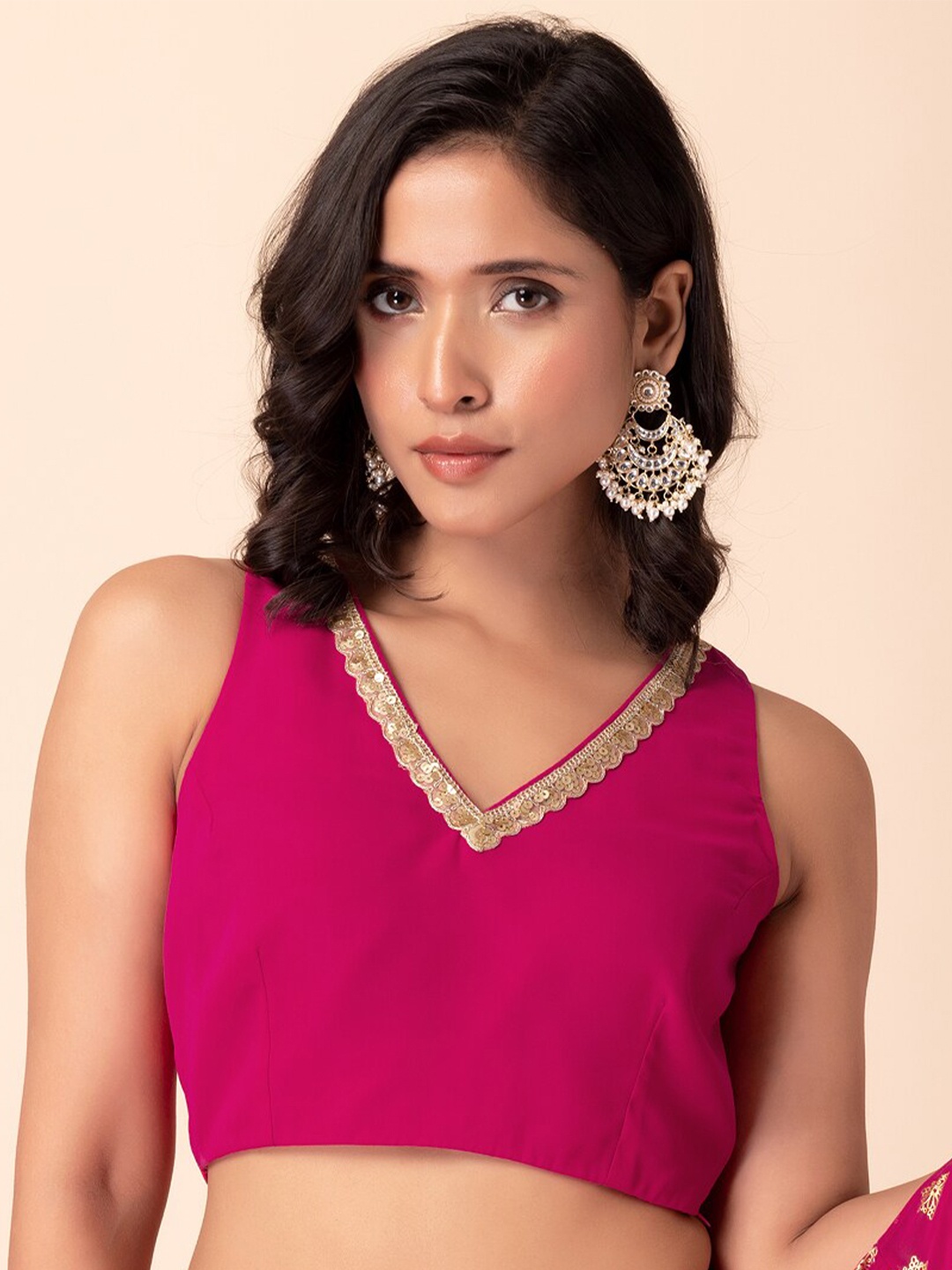 

INDYA V-Neck Sleeveless Saree Blouse, Pink