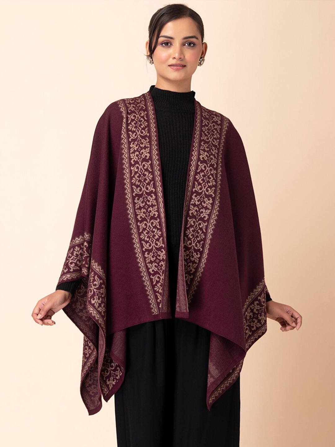 

INDYA Geometric Printed Knitted Kaftan Shrug, Purple