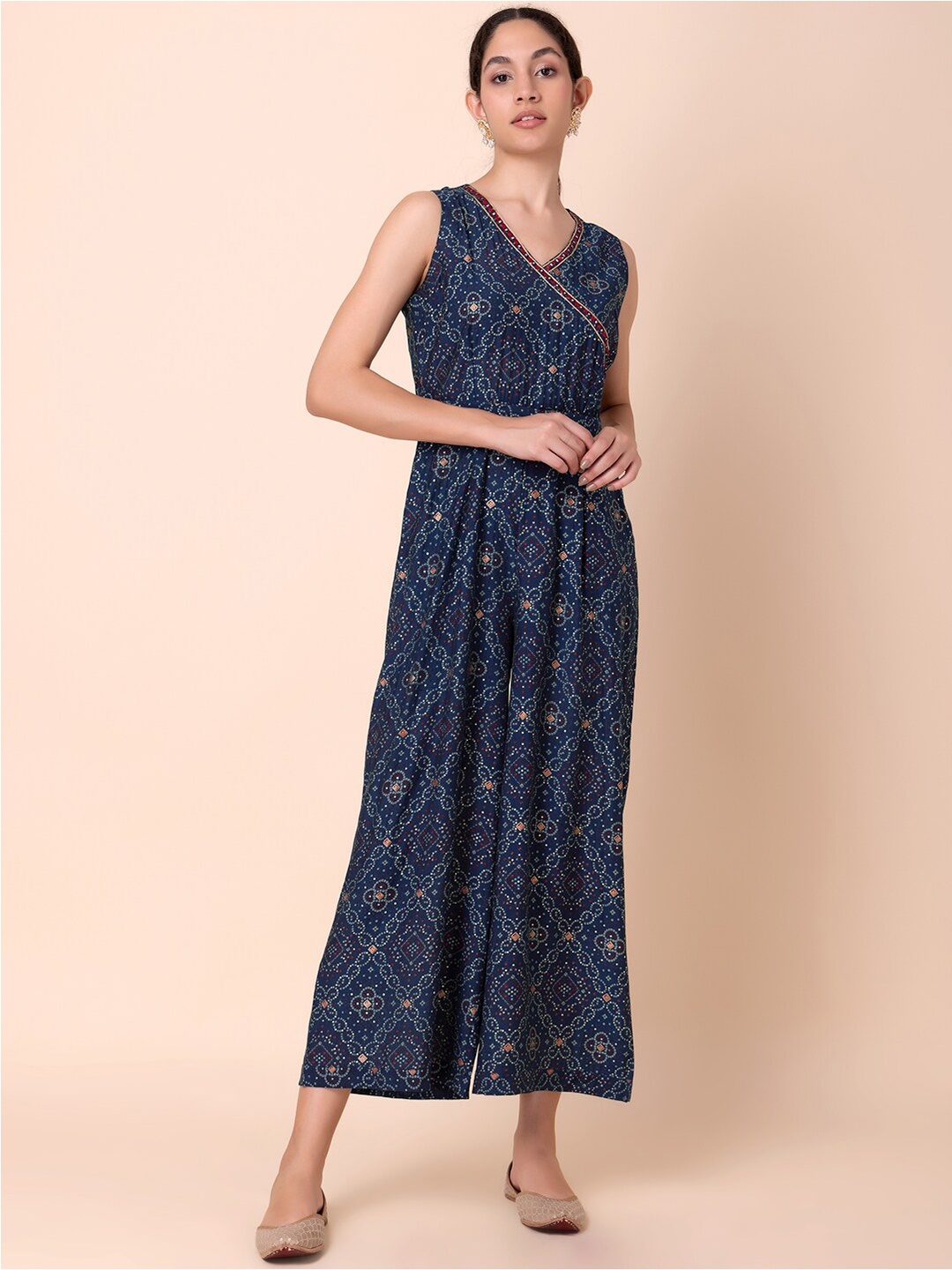 

INDYA Bandhani Printed Angrakha Jumpsuit, Blue