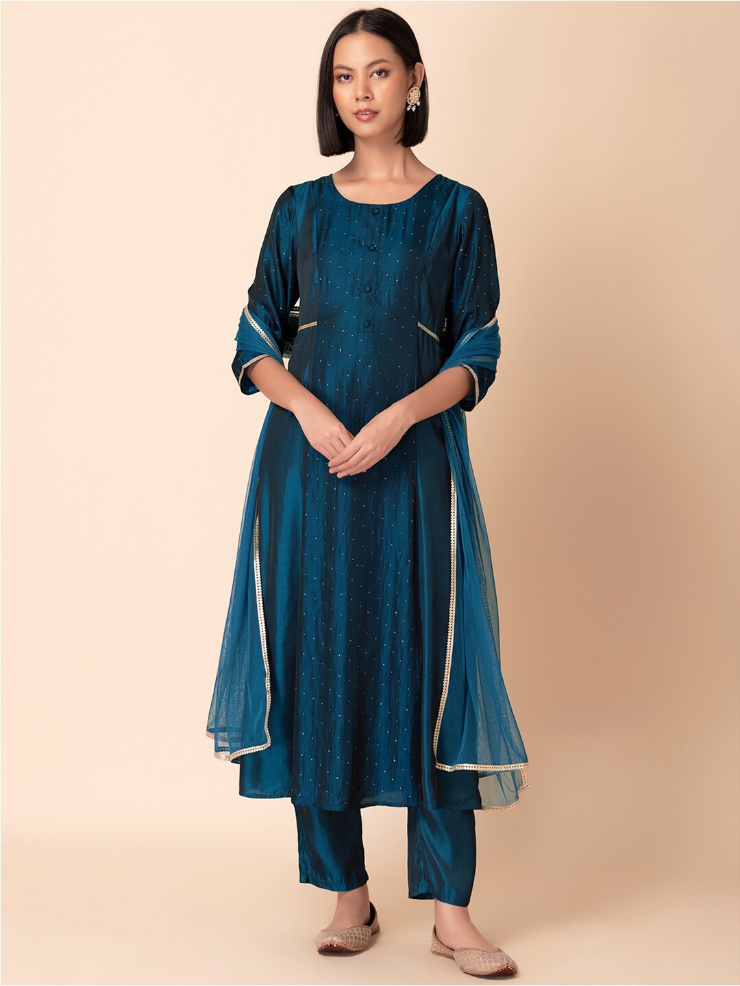 

INDYA Tesselled Border Dupatta, Teal