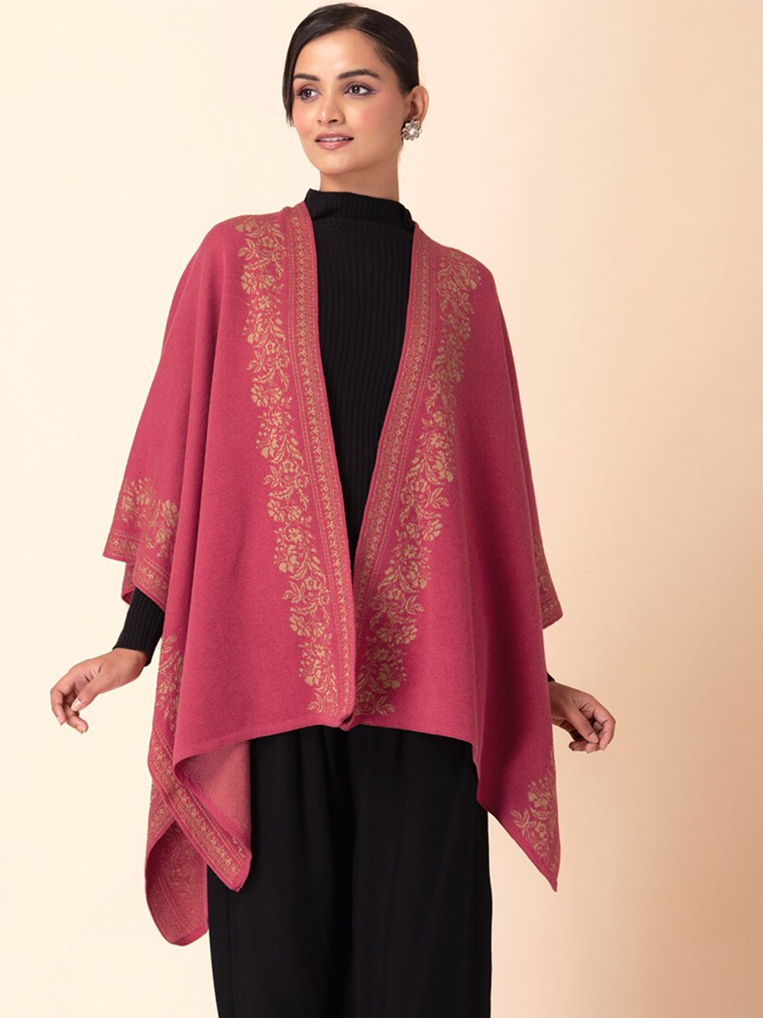 

INDYA Floral Printed Longline Kaftan Open Front Shrug, Pink