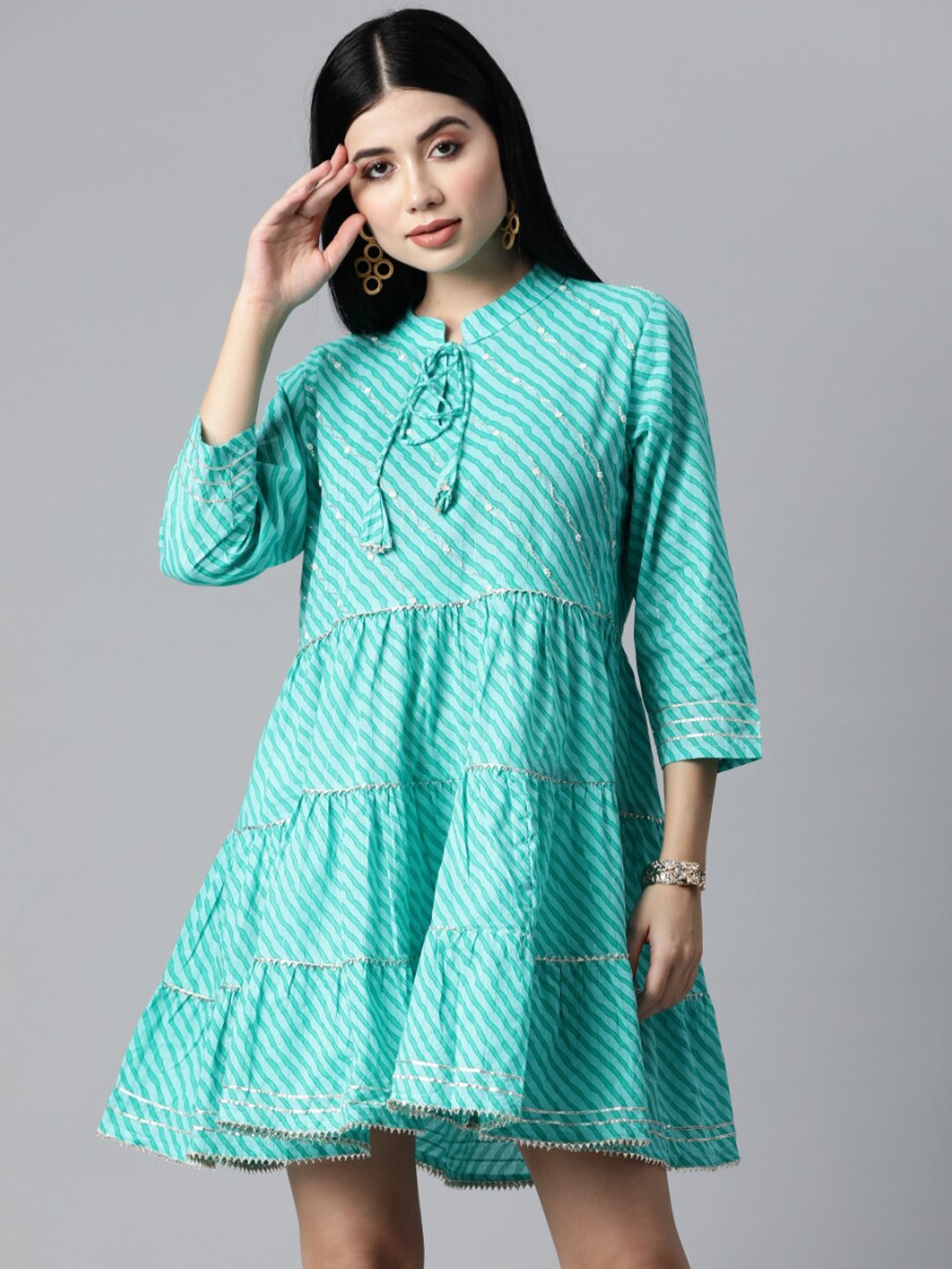 

JC4U Striped Cotton Fit & Flare Dress, Green