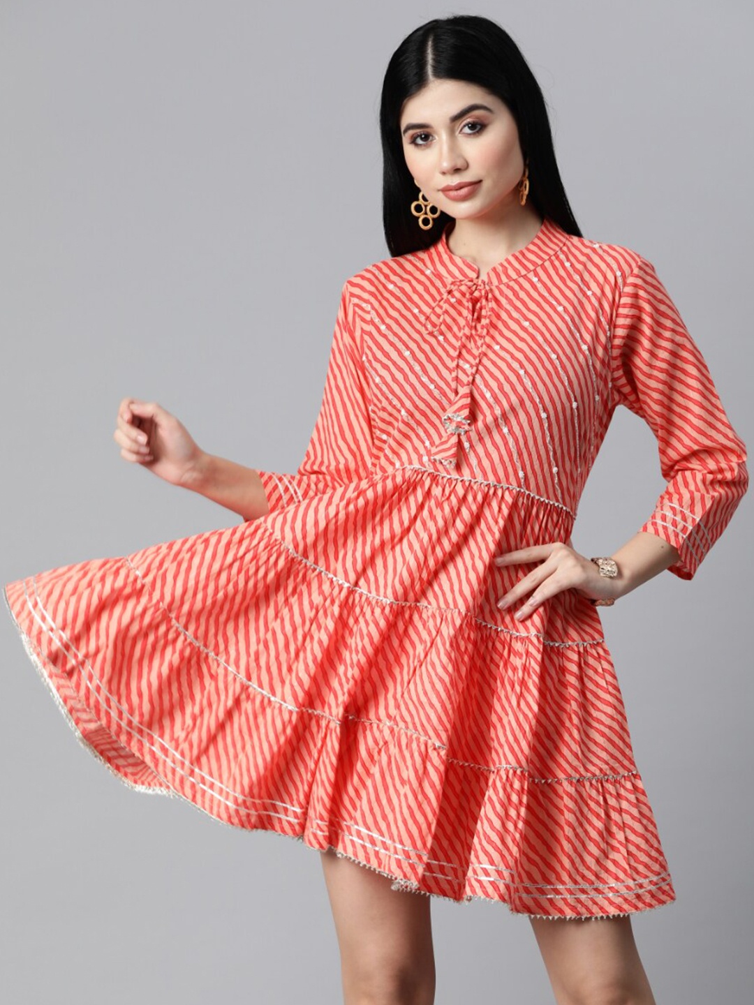 

JC4U Striped Cotton Fit & Flare Dress, Orange