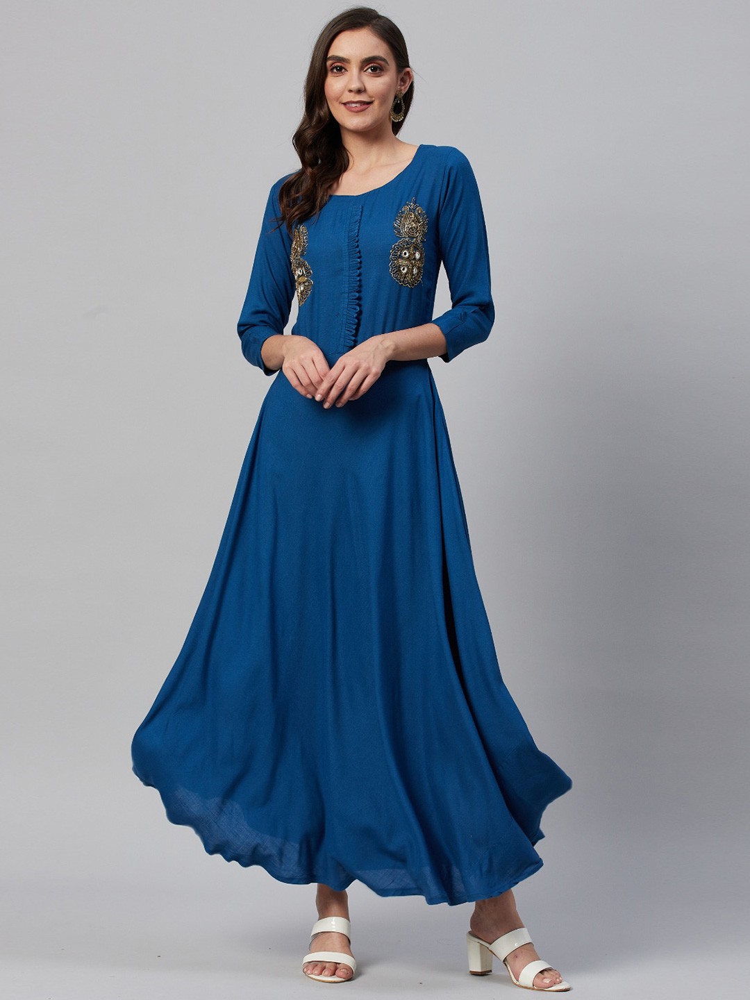 

JC4U Ethnic Motifs Embroidered Maxi Ethnic Dress, Teal