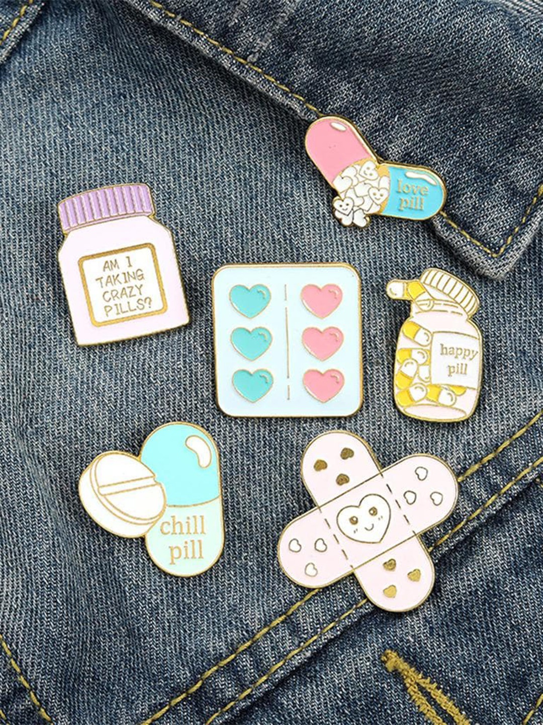 

Lyla Set Of 6 Alloy Pill-Charm Brooch, Pink