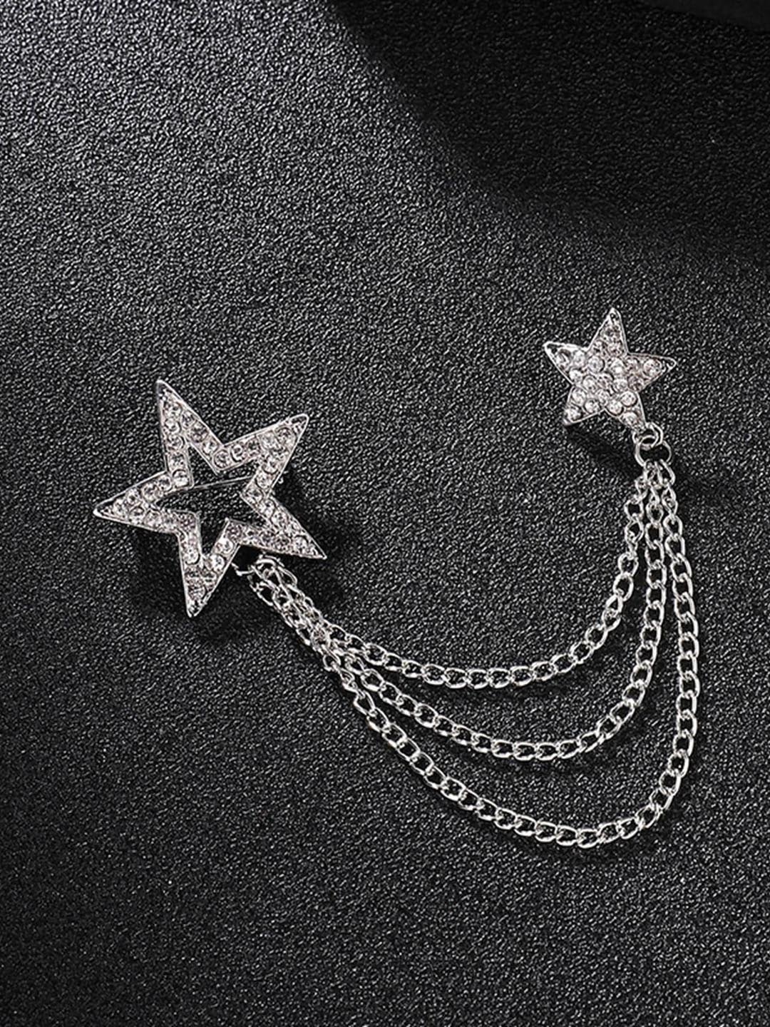 

Lyla Star Shaped Stone Studded Brooch Hanging With Chain, Silver