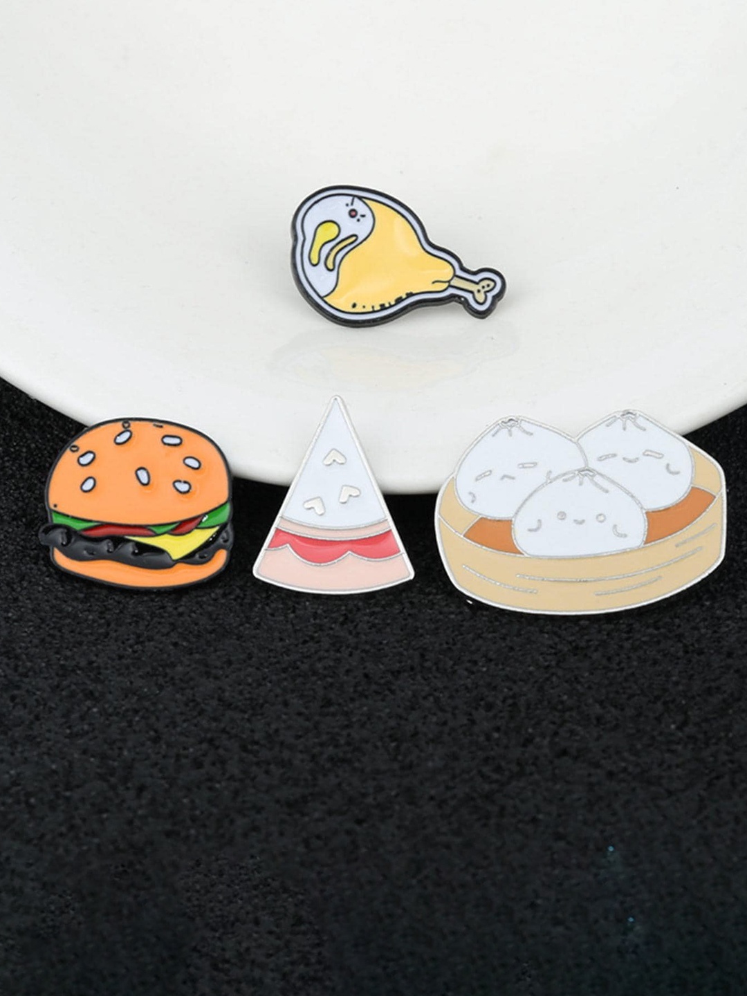 

Lyla Cute Set Of 4 Foods Brooches Lapel Pins, White