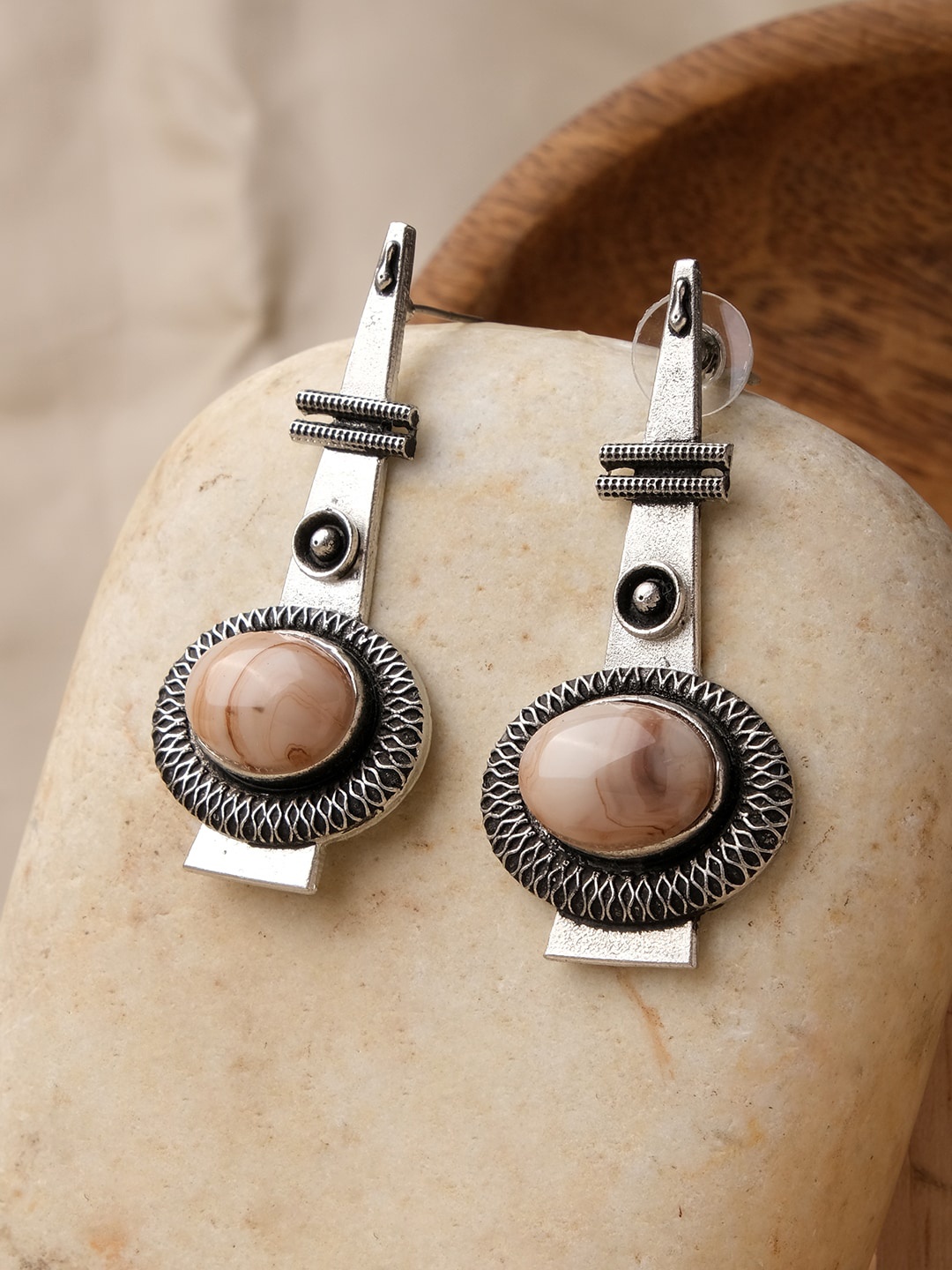 

XPNSV Silver-Plated Vintage Tribal Contemporary Drop Earrings