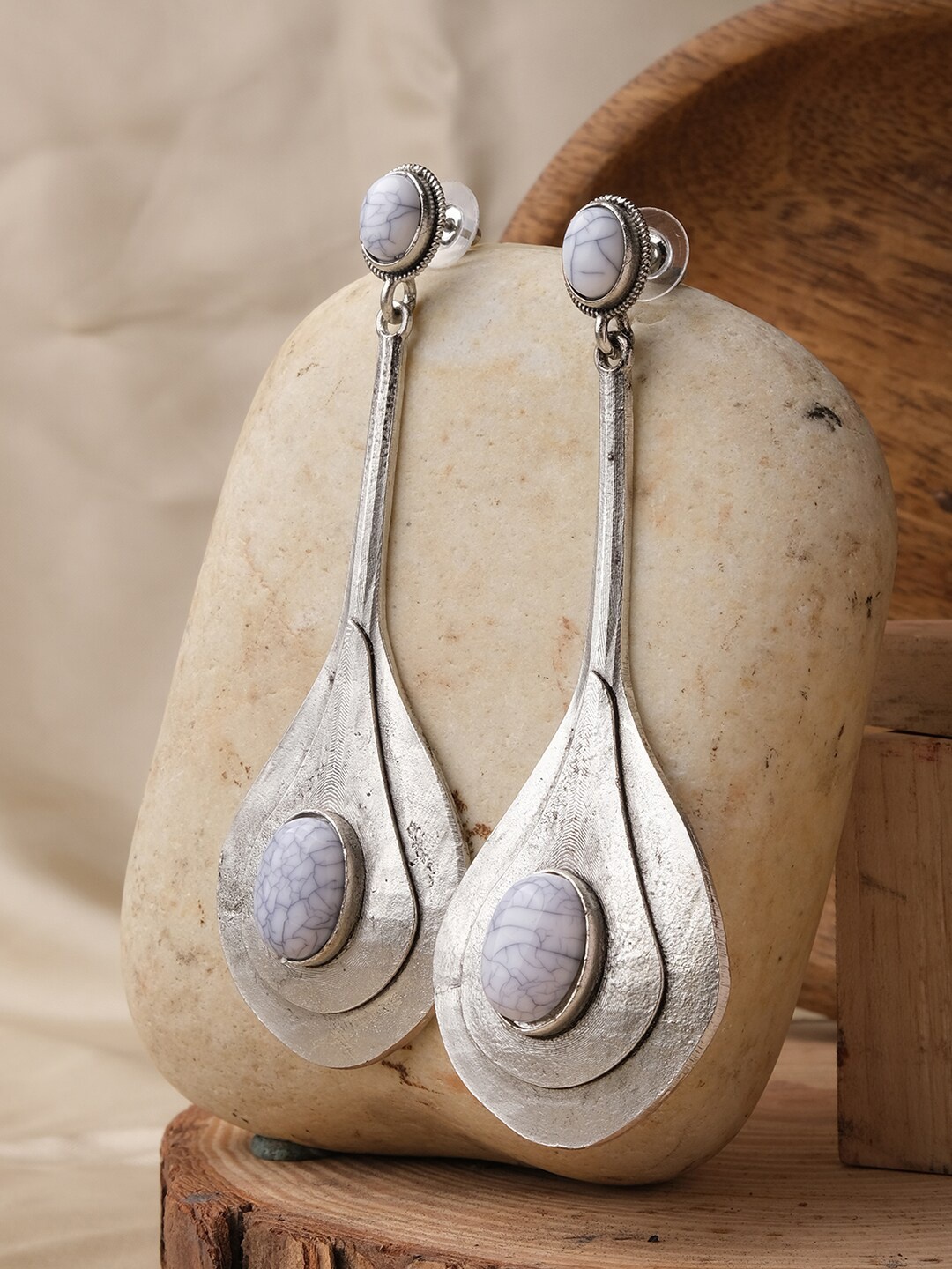 

XPNSV Silver-Plated Vintage Tribal Drum Contemporary Drop Earrings