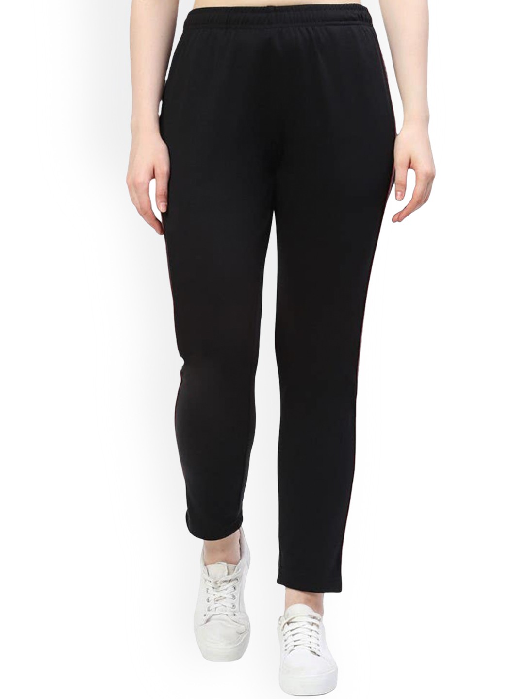 

2Bme Women Mid-Rise Track Pants With Side Panel Detail, Black