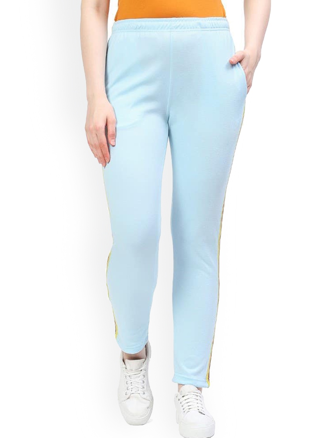 

2Bme Women Mid-Rise Track Pants With Side Panel Detail, Blue