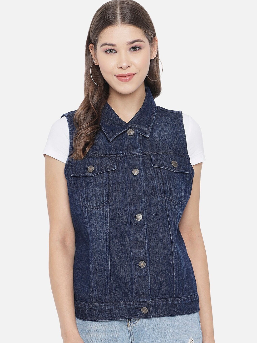 

Chemistry Washed Sleeveless Denim Jacket, Blue