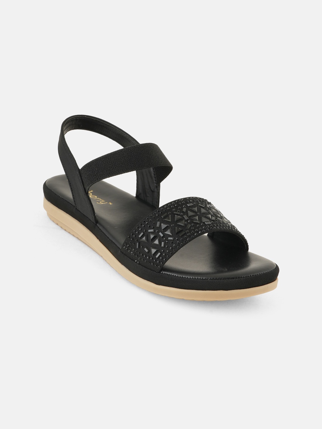 

DressBerry Black Embellished Open Toe Flats