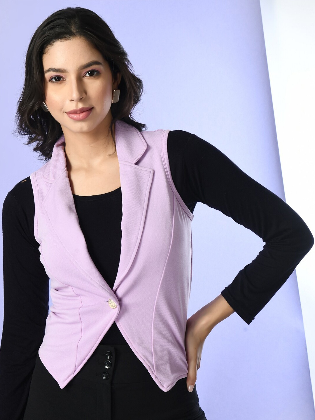 

IUGA Sleeveless Crop Button Shrug, Lavender