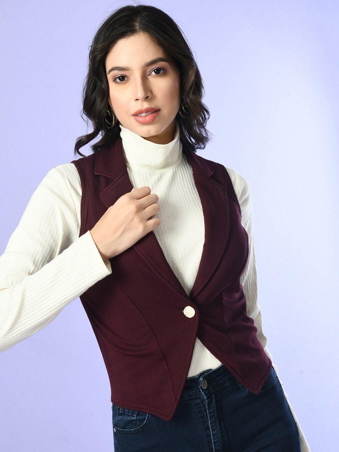

IUGA Notched Lapel Collar Crop Button Shrug, Purple