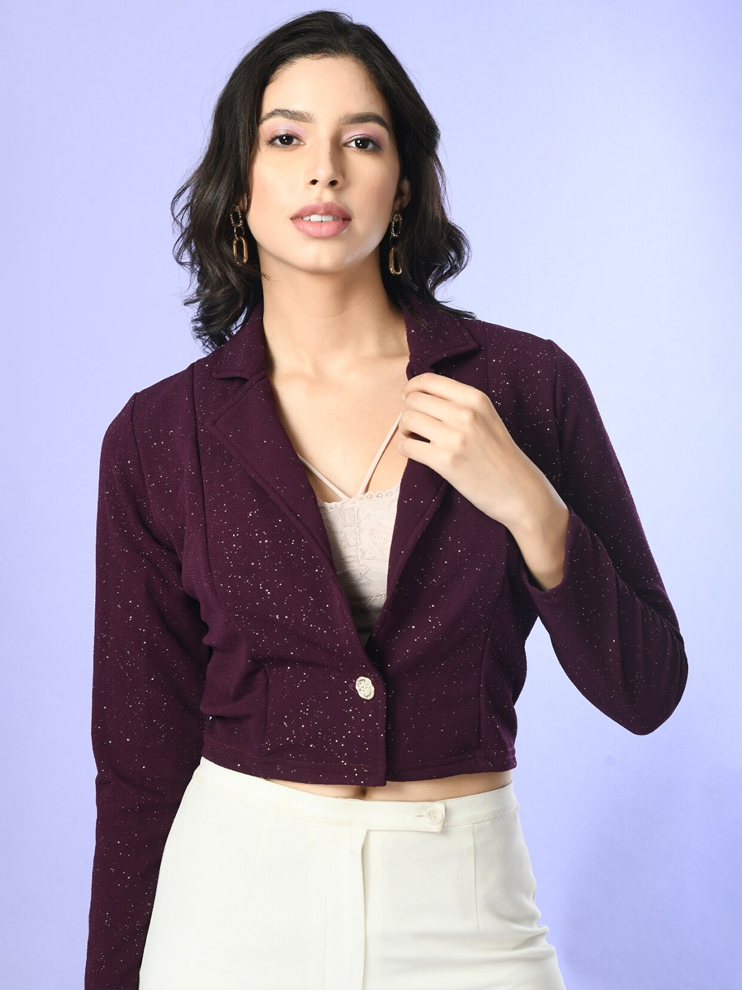 

IUGA Sparkle Crop Button Shrug, Purple