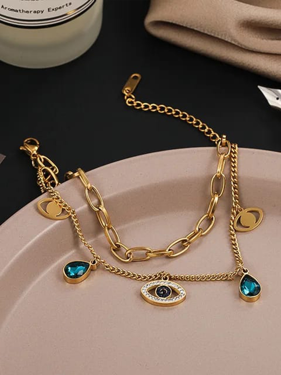 

KRYSTALZ Gold-Plated Evil Eye Zircon Studded Necklace