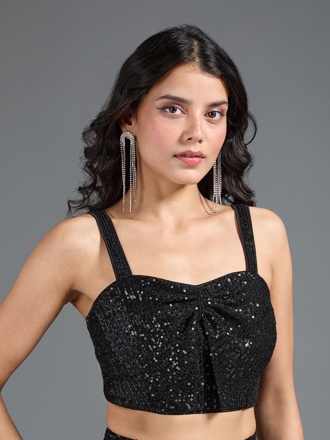 

20Dresses Black Embellished Sequined Bralette Crop Top