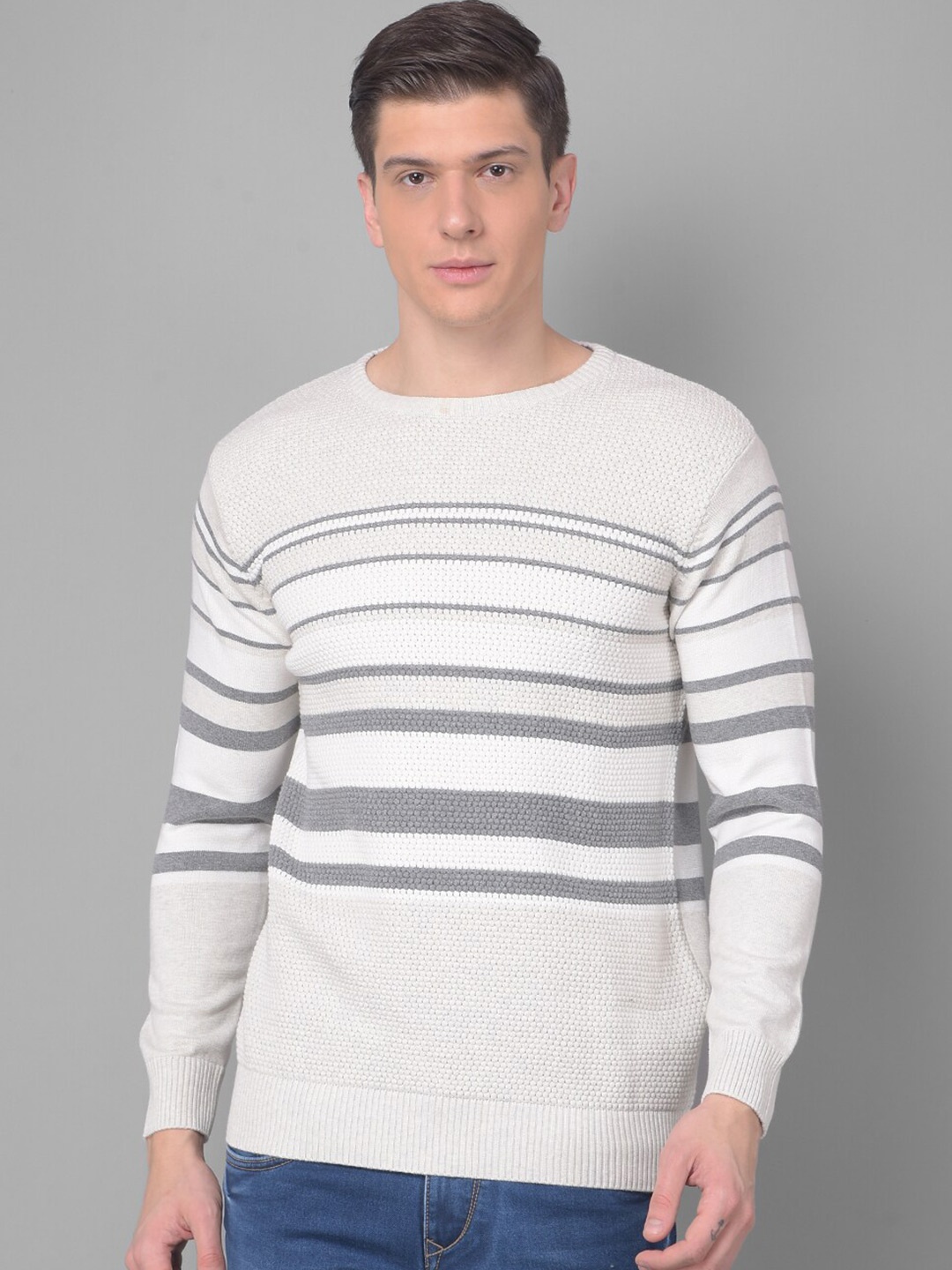 

COBB Striped Acrylic Pullover Sweater, Cream