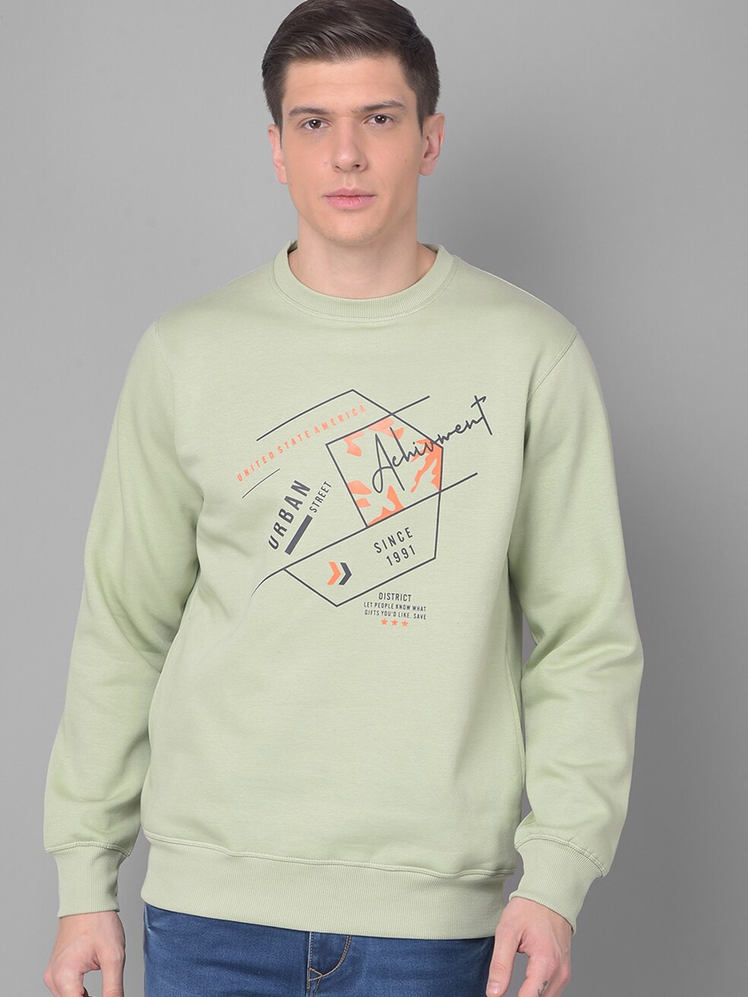 

COBB Typography Printed Round Neck Cotton Pullover Sweatshirt, Sea green