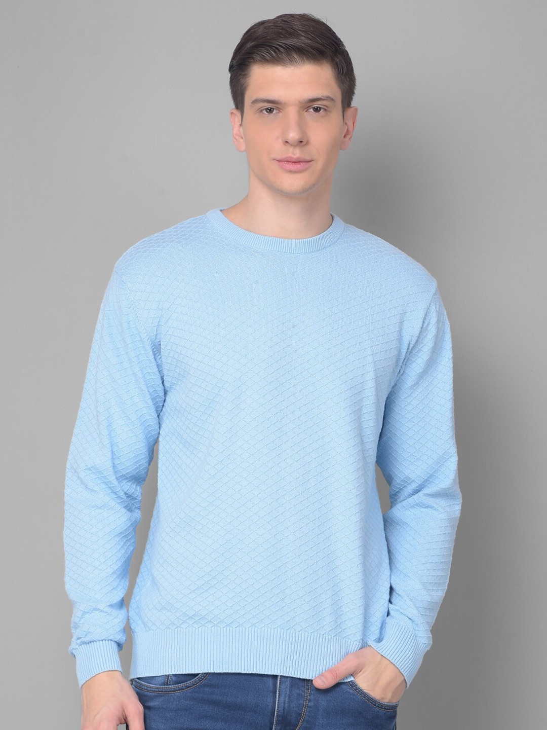 

COBB Geometric Self Design Acrylic Pullover Sweater, Blue