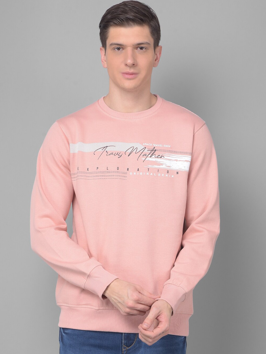 

COBB Typography Printed Round Neck Cotton Pullover Sweatshirt, Peach