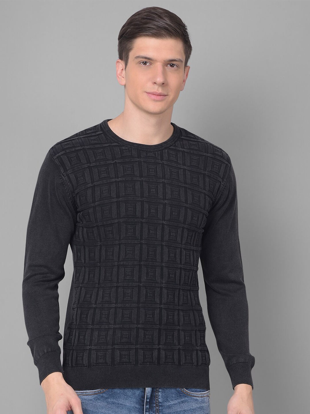 

COBB Self Design Round Neck Acrylic Pullover, Black